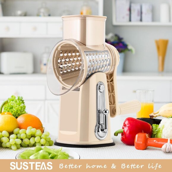 Rotary Cheese Grater w/Handle &5 Blades, Round Slicer & Vegetable Grater - Picture 7 of 8